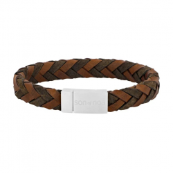 SON OF NOA 80970309221 ARMBAND ZWART-GRIJS LEER MET STALEN MAGNEETSLUITING