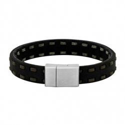 SON OF NOA 80970299121 ARMBAND ZWART-GRIJS LEER MET STALEN MAGNEETSLUITING SON OF NOA 80970299121 ARMBAND ZWART-GRIJS LEER MET STALEN MAGNEETSLUITING