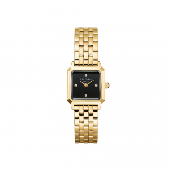 ROSEFIELD BBGSG-B08 DAMESHORLOGE  VERGULD STAAL BOXELLE BLACK CRYSTAL FRAME