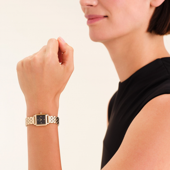 ROSEFIELD BBGSG-B08 DAMESHORLOGE  VERGULD STAAL BOXELLE BLACK CRYSTAL FRAME