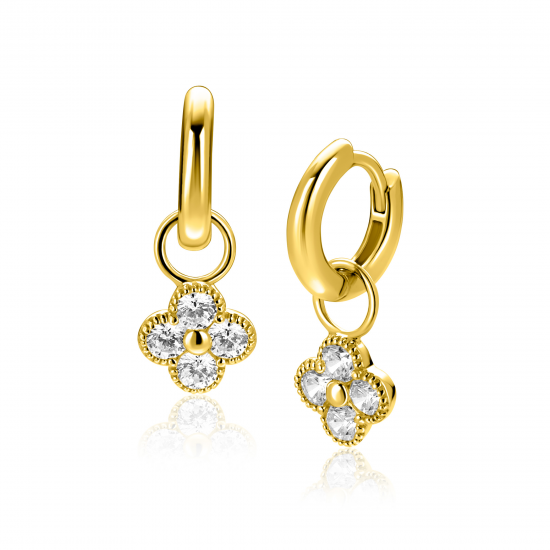 ZINZI ZICH2735Y VERGULD ZILVEREN OORRING HANGERS KLAVER MET ZIRKONIA