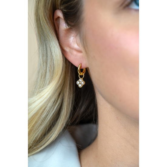 ZINZI ZICH2735Y VERGULD ZILVEREN OORRING HANGERS KLAVER MET ZIRKONIA