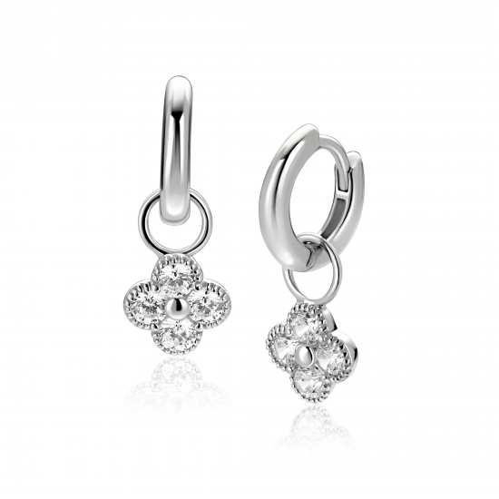 ZINZI ZICH2735 ZILVEREN OORRING HANGERS KLAVER MET ZIRKONIA