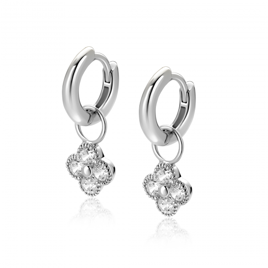 ZINZI ZICH2735 ZILVEREN OORRING HANGERS KLAVER MET ZIRKONIA
