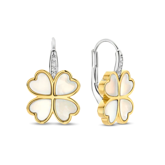 TI SENTO 78005MW ZILVER VERGULDE OORHANGERS PARELMOER-ZIRKONIA