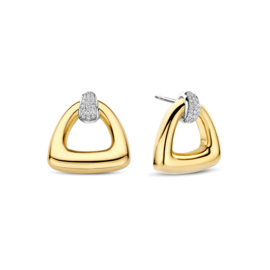 TI SENTO 78034ZY ZILVER VERGULDE OORHANGERS MET ZIRKONIA