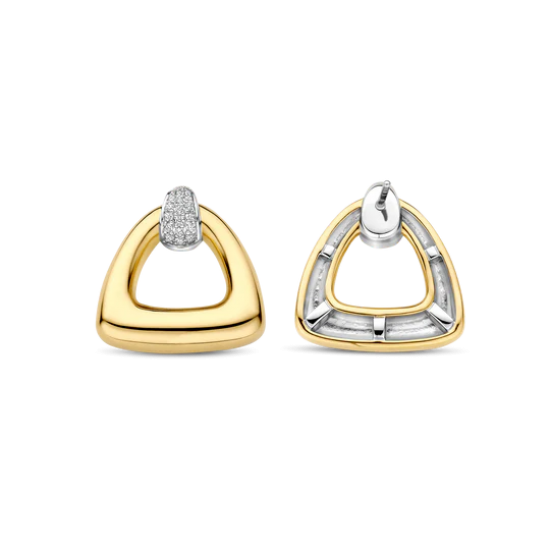 TI SENTO 78034ZY ZILVER VERGULDE OORHANGERS MET ZIRKONIA