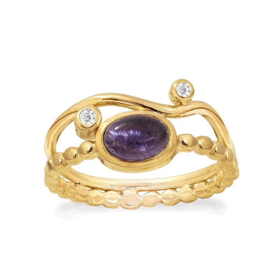 RABINOVICH 82403334 VERGULD ZILVEREN RING MET IOLIET PURPLE RAIN