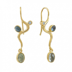 RABINOVICH 82704351 VERGULD ZILVEREN OORHANGERS MET BLAUWE KWARTS EN TOPAAS BLEND OF BLUE