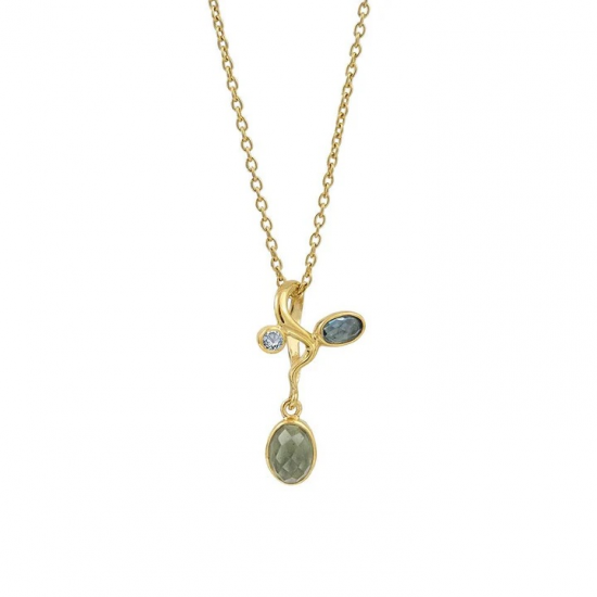 RABINOVICH 82702351 VERGULD ZILVEREN COLLIER MET HANGER MET BLAUWE KWARTS EN TOPAAS BLEND OF BLUE