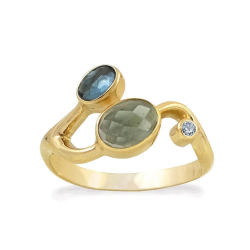 RABINOVICH 82703351 VERGULD ZILVEREN RING MET BLAUWE KWARTS EN TOPAAS BLEND OF BLUE