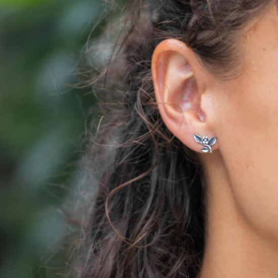 RABINOVICH 81605097 ZILVEREN OORKNOPPEN MET ZIRKONIA LEAF VINE