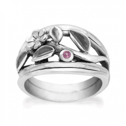 RABINOVICH 81603097 ZILVEREN RING MET TOERMALIJN EN ZIRKONIA LEAF VINE