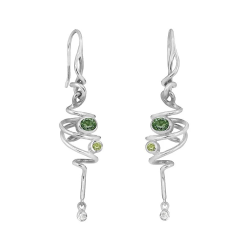 RABINOVICH 79004024 ZILVEREN OORHANGERS MET GROENE KWARTS CURLICUE