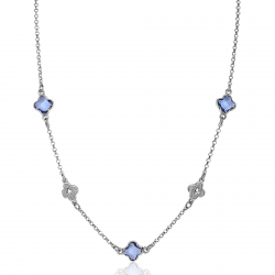 ZINZI ZIC2582 ZILVEREN COLLIER GERHODINEERD MET BLAUWE KLAVERS