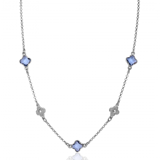 ZINZI ZIC2582 ZILVEREN COLLIER GERHODINEERD MET BLAUWE KLAVERS
