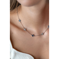 ZINZI ZIC2582 ZILVEREN COLLIER GERHODINEERD MET BLAUWE KLAVERS