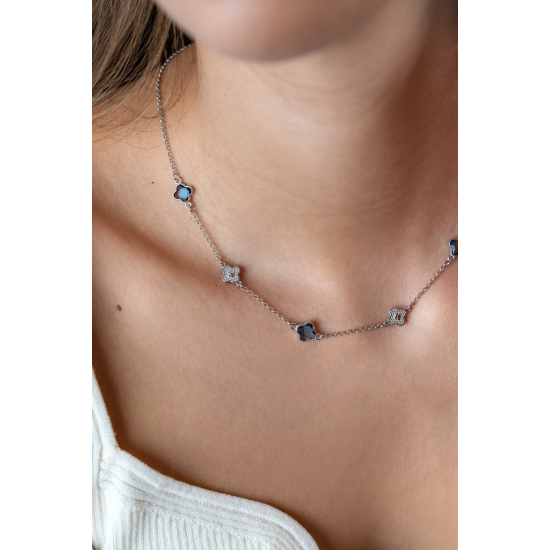 ZINZI ZIC2582 ZILVEREN COLLIER GERHODINEERD MET BLAUWE KLAVERS