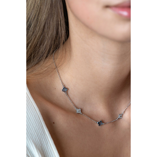 ZINZI ZIC2582 ZILVEREN COLLIER GERHODINEERD MET BLAUWE KLAVERS