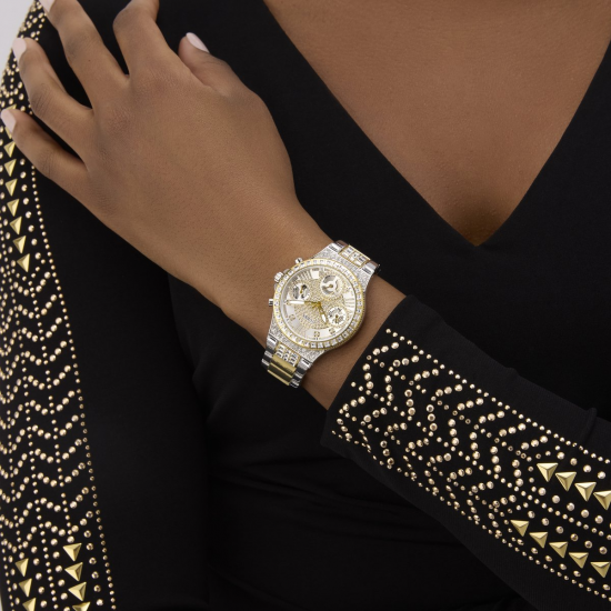 GUESS GW0320L7 DAMESHORLOGE VERGULD STAAL BICOLOR MET ZIRKONIA MOONLIGHT