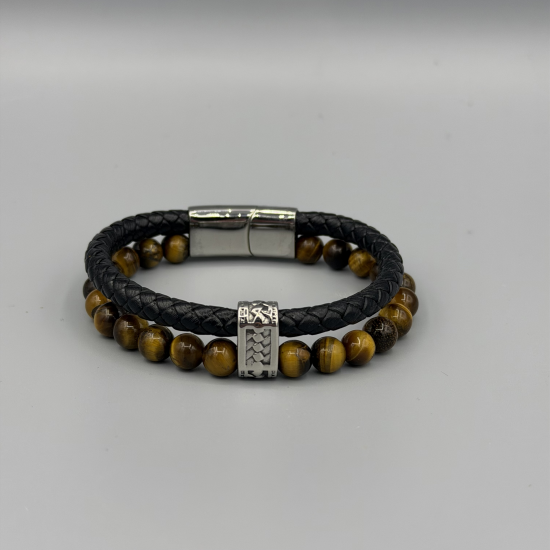 LEATHER&STEEL ZION-CE ARMBAND TIGER EYE