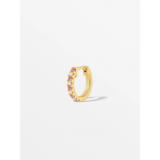 CULET JEWELLERY GCJ1154 18K GOUDEN PIERCING MET NATUURLIJKE DIAMANT EN ROZE SAFFIER NEAR ETERNITY HUGGIE