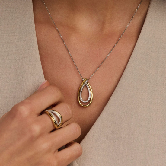 TI SENTO 34121ZY ZILVER VERGULD COLLIER ZIRKONIA