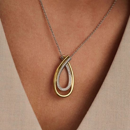 TI SENTO 34121ZY ZILVER VERGULD COLLIER ZIRKONIA