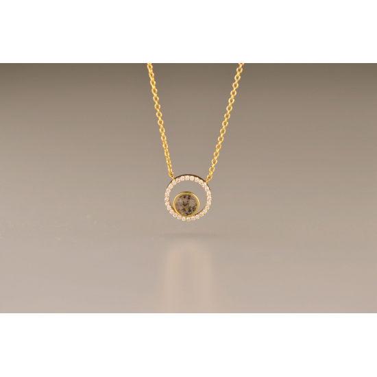 SEE YOU 601SG ZILVER VERGULD COLLIER MET HANGER ZIRKONIA CIRCLE GEM