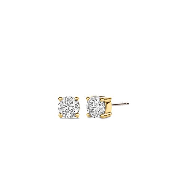 TI SENTO 7319ZY ZILVER VERGULDE OORKNOPPEN ZIRKONIA