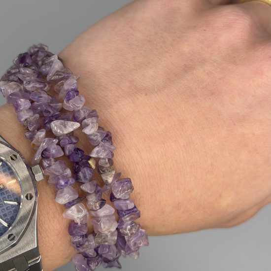 3-Rijige Amethist Armband met Zilveren Karabijnsluiting