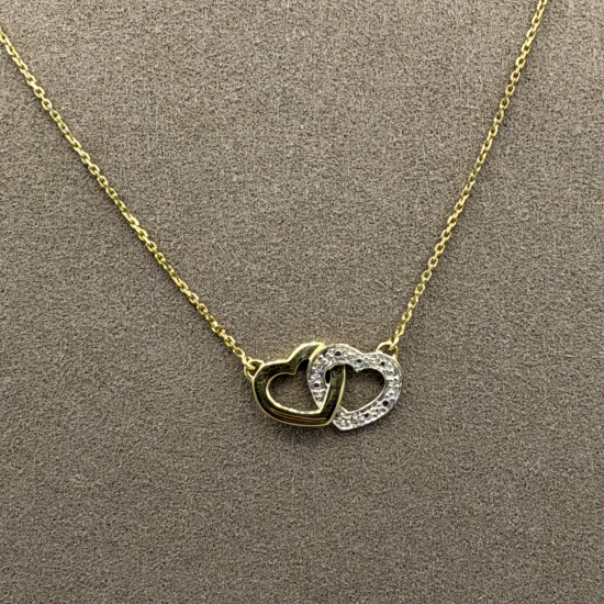 Gouden Collier met In elkaar Gevlochten Harten en Diamant