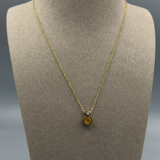 14 Karaat Geelgouden Collier met Citrien en Diamant
