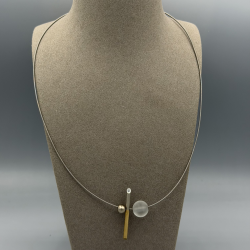 Stalen Spiraal Collier met Geometrische Hanger (18k Goud, Messing & Zirkonia)