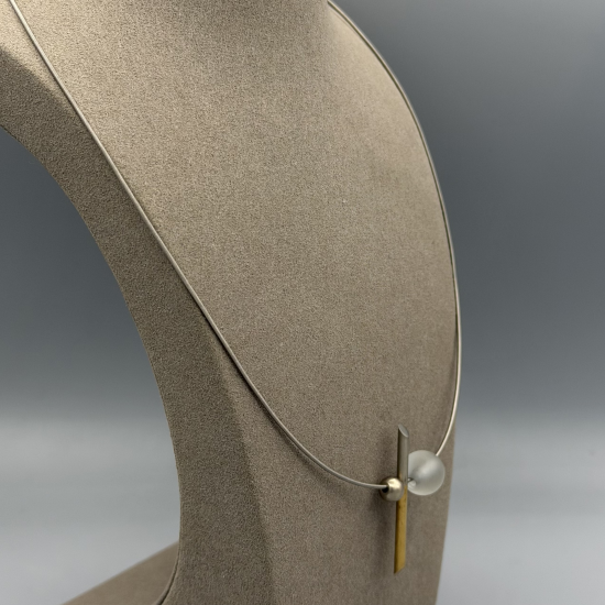 Stalen Spiraal Collier met Geometrische Hanger (18k Goud, Messing & Zirkonia)