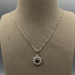 Zilveren Ketting met Saffier en Zirkonia Hanger