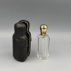 Antiek Glazen Parfumflesje met 14K Gouden Dop â?" incl. Reisetui