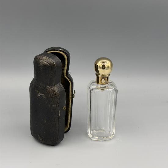 Antiek Glazen Parfumflesje met 14K Gouden Dop â?" incl. Reisetui