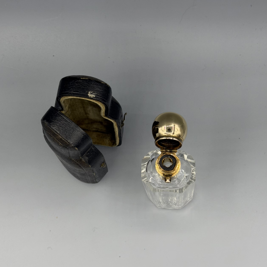 Antiek Glazen Parfumflesje met 14K Gouden Dop â?" incl. Reisetui