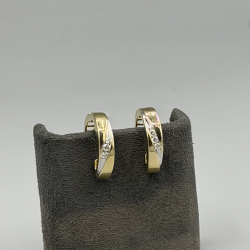 14K Bicolor Gouden Klapoorringen met Diamant (0.18ct)