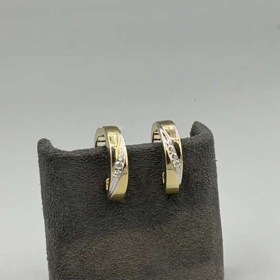 14K Bicolor Gouden Klapoorringen met Diamant (0.18ct)