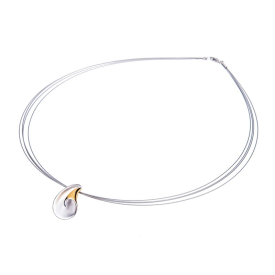 GALA DESIGN J0140 STALEN COLLIER MET ZILVER VERGULDE HANGER CYLINDER