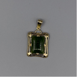 14k Gouden Hanger met Rechthoekige Groene Jade