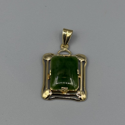 14k Gouden Hanger met Rechthoekige Groene Jade