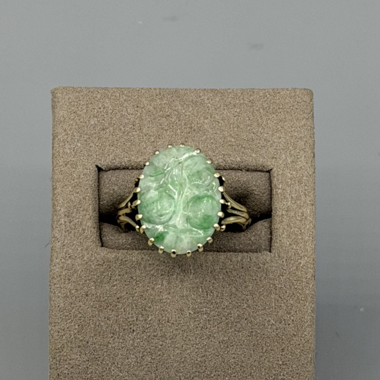 Exclusieve 14k Gouden Damesring met Groene Jade