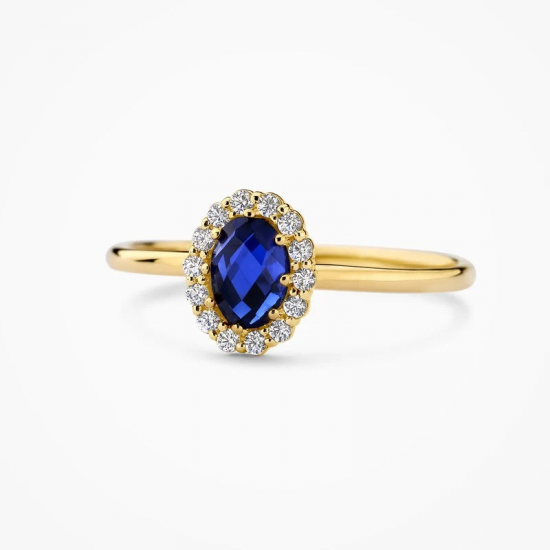 BLUSH LG1082Y GEELGOUDEN RING MET SAFFIER EN LAB GROWN DIAMOND 0.13CT