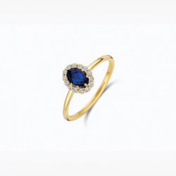 BLUSH LG1082Y GEELGOUDEN RING MET SAFFIER EN LAB GROWN DIAMOND 0.13CT