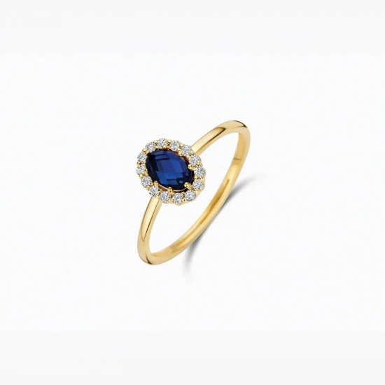 BLUSH LG1082Y GEELGOUDEN RING MET SAFFIER EN LAB GROWN DIAMOND 0.13CT