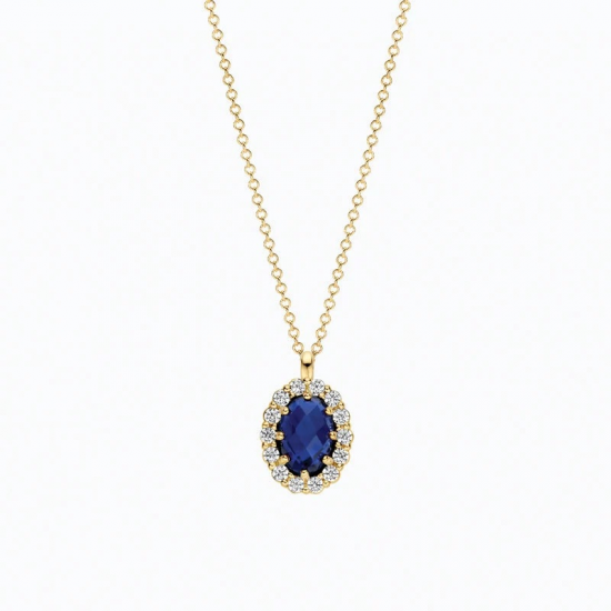 BLUSH LG3021Y GEELGOUDEN COLLIER EN HANGER MET SAFFIER EN LAB GROWN DIAMOND 0.13CT