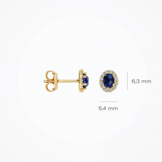 BLUSH LG7038Y GEELGOUDEN OORKNOPPEN MET SAFFIER EN LAB GROWN DIAMOND  0.12CT